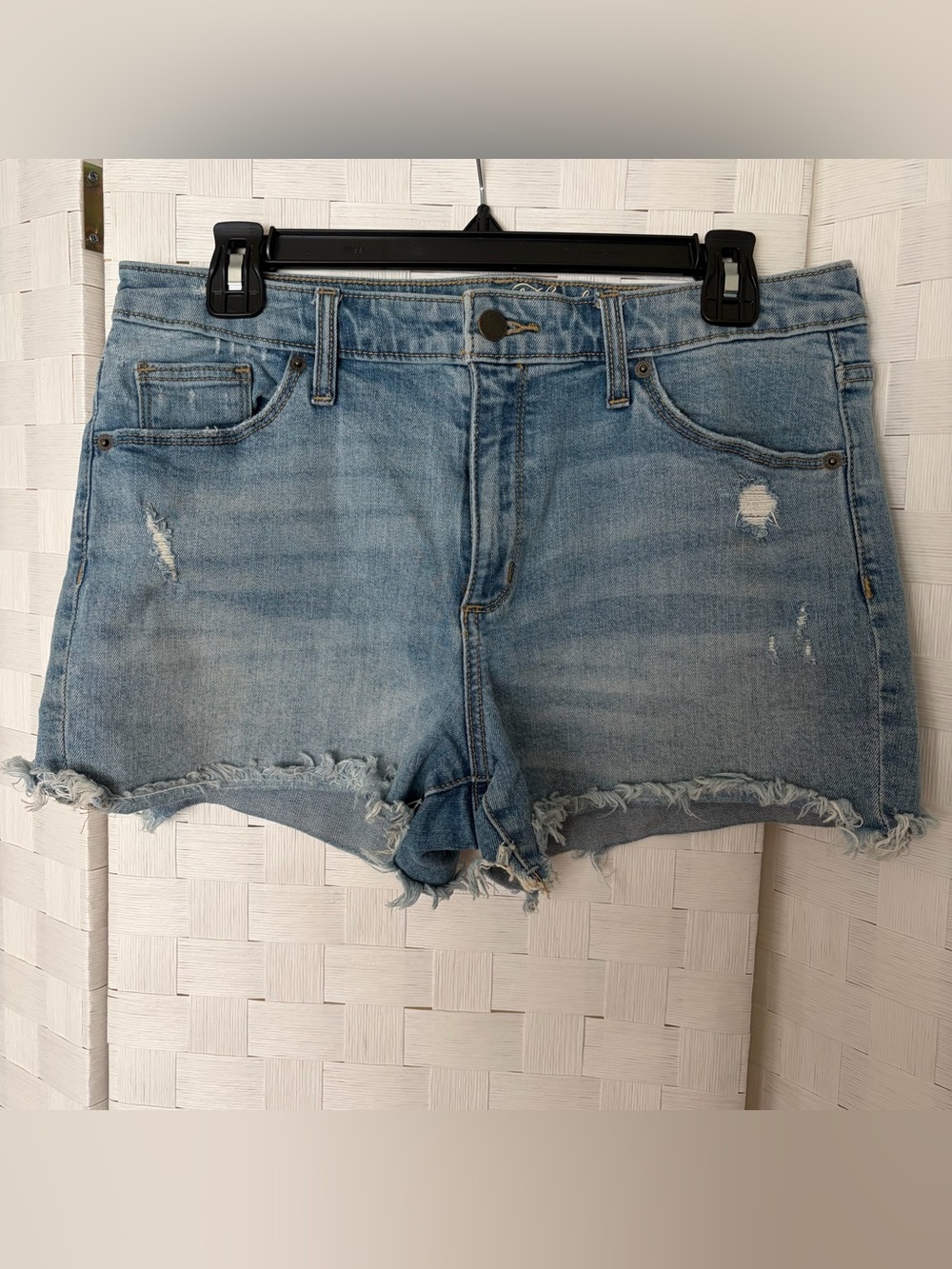 Universal Threads High Rise Shortie Denim Cutoff Shorts Light Blue Distressed 8